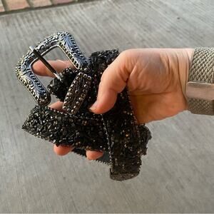 BKE Buckle Brand Leather Black Silver Belt with Sparkling rock crystal Details M